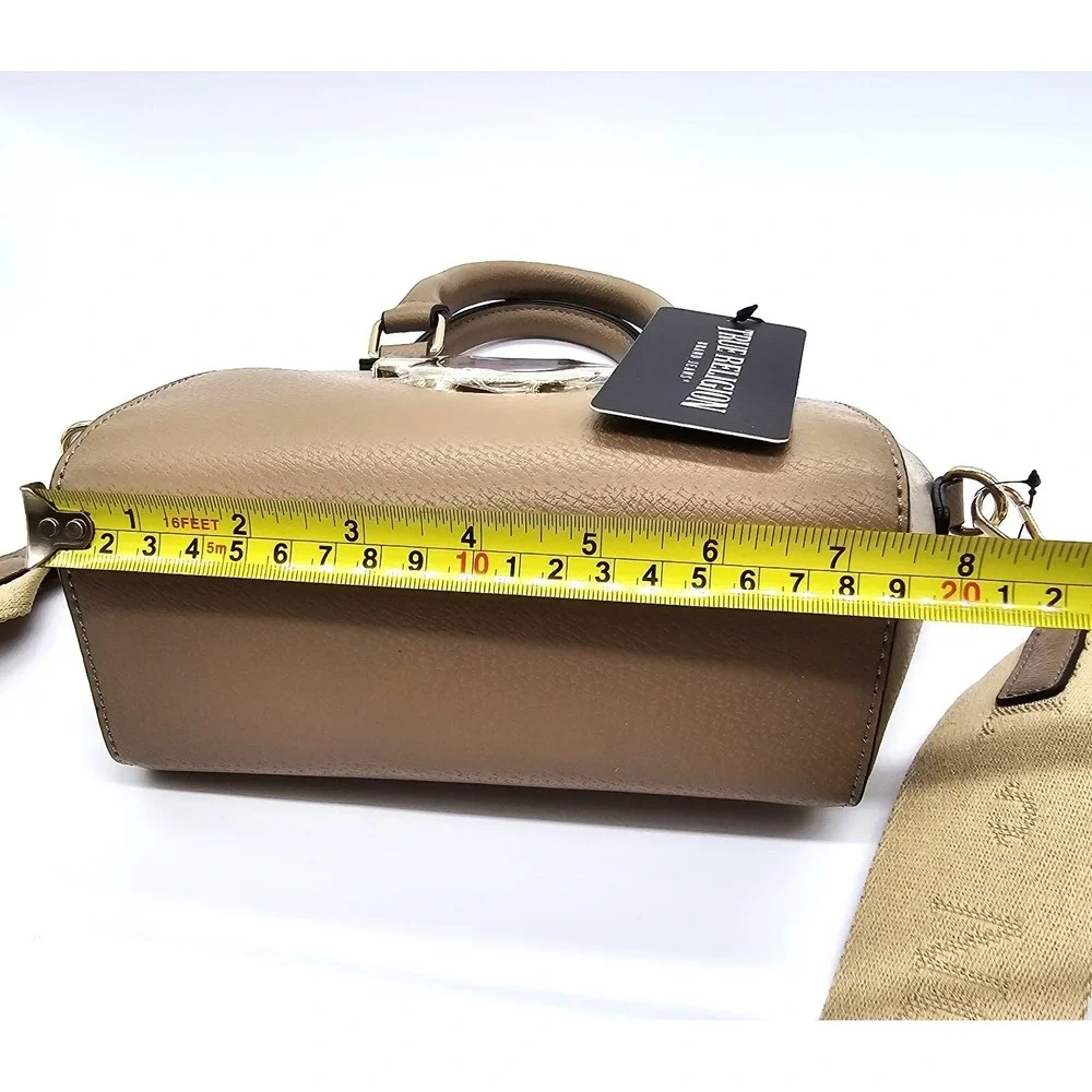 NWT True Religion Taupe Satchel Handbag Crossbody Purse Gold Logo MSRP $109